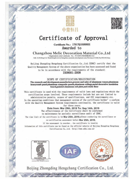 Chiny Changzhou Melic Decoration Material Co.,Ltd Certyfikaty